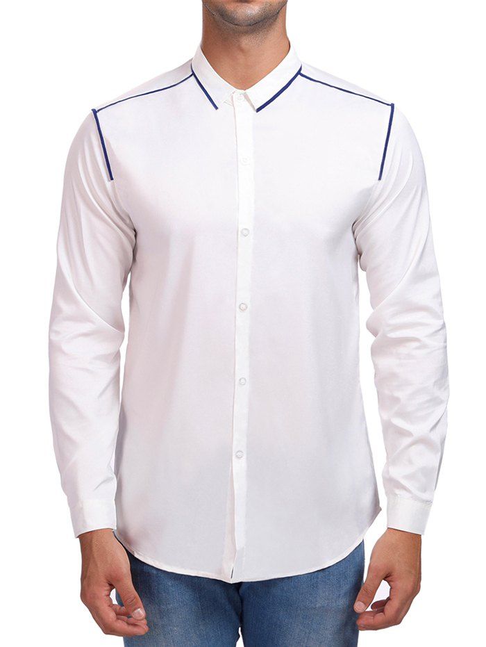 Online Line Print Contrast Color Long Sleeve Shirt  