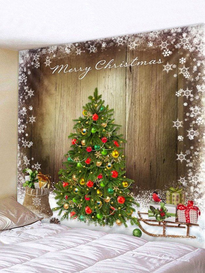 

Christmas Tree Wood Board Print Tapestry Wall Hanging Decoration, Multi