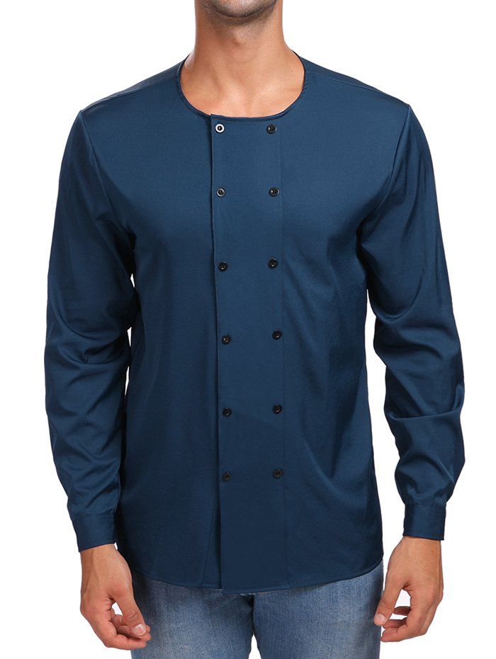

Solid Double Breasted Long Sleeve Shirt, Cadetblue