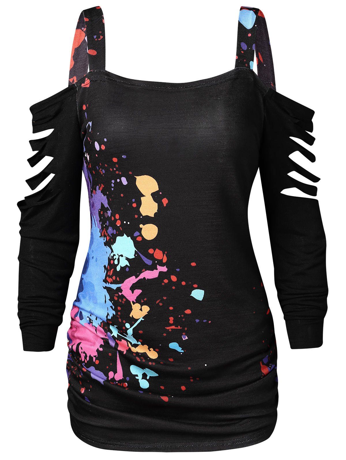 

Halloween Cold Shoulder Blood Splatter T-Shirt, Black