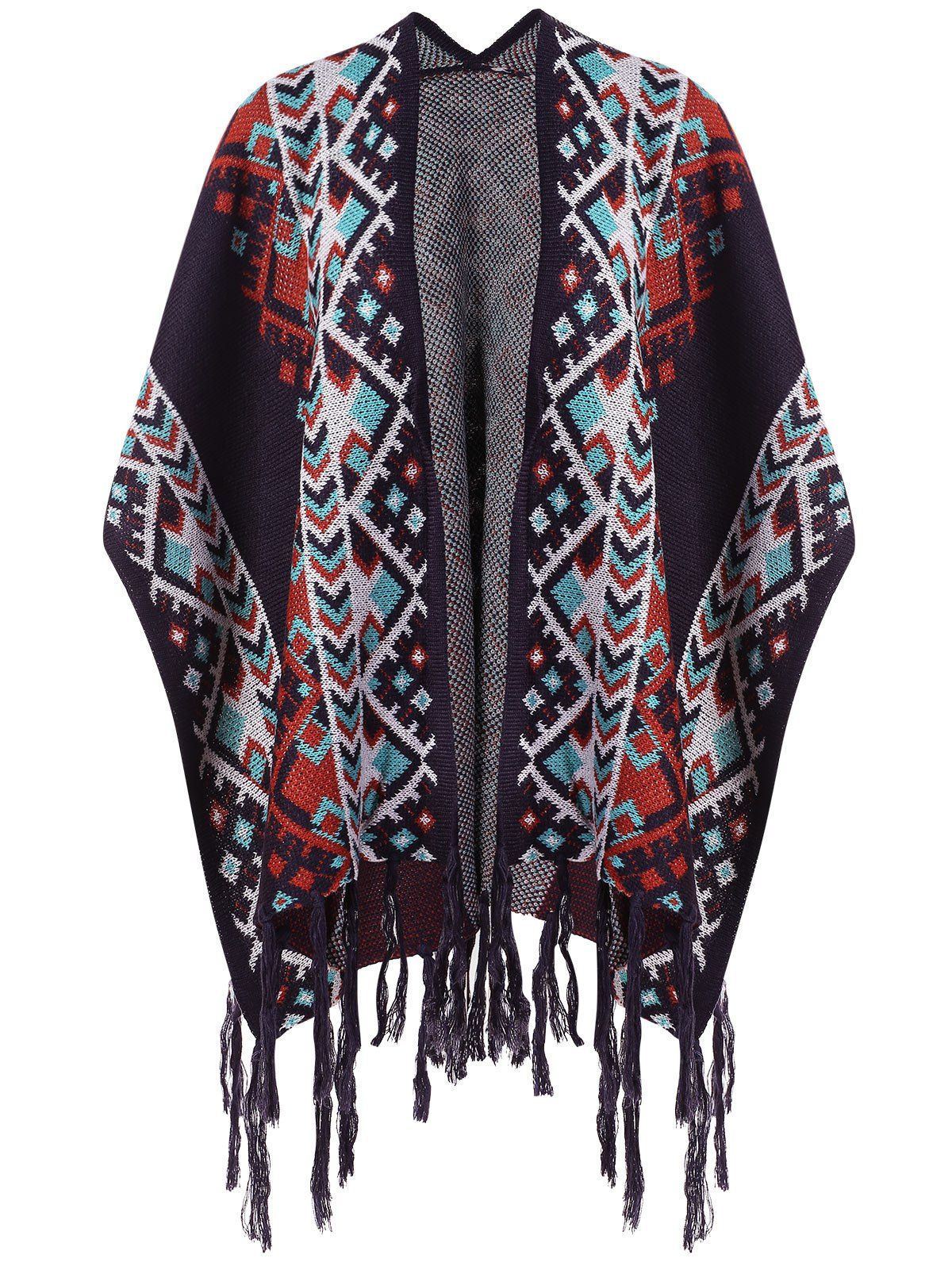 

Asymmetrical Geometric Knit Cape, Multi