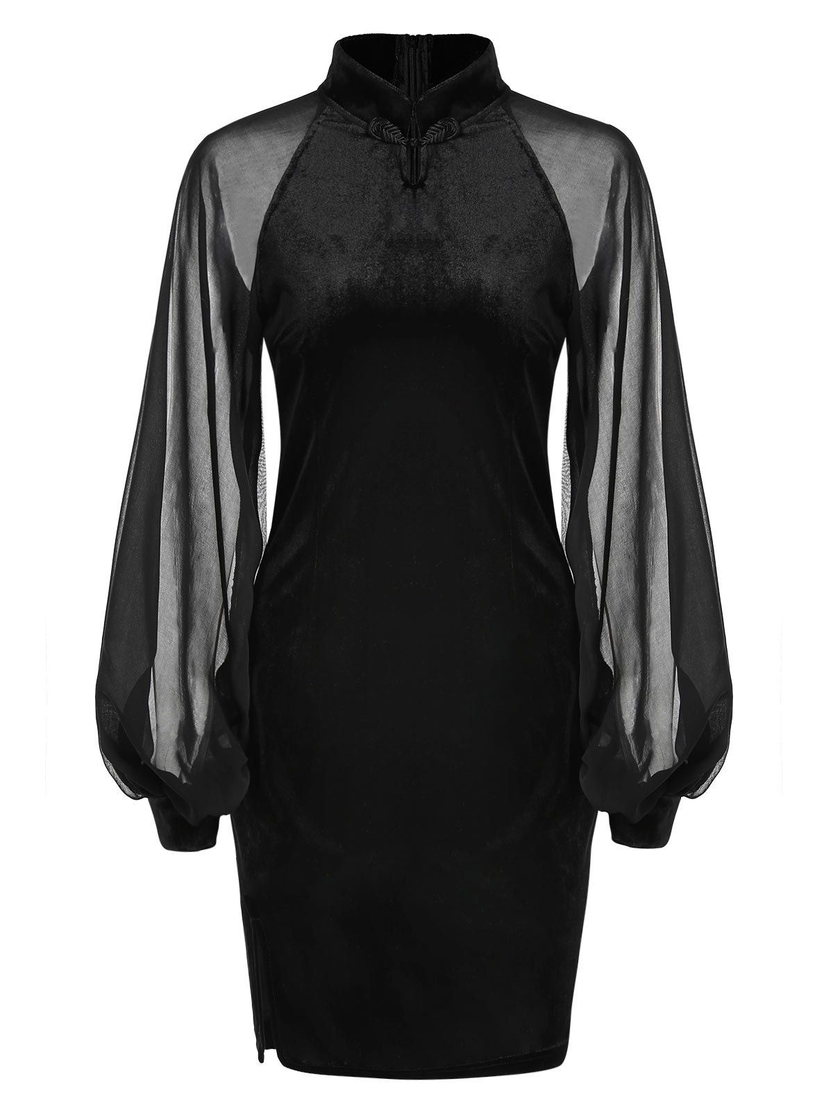 

Lantern Sleeve Velvet Cheongsam, Black