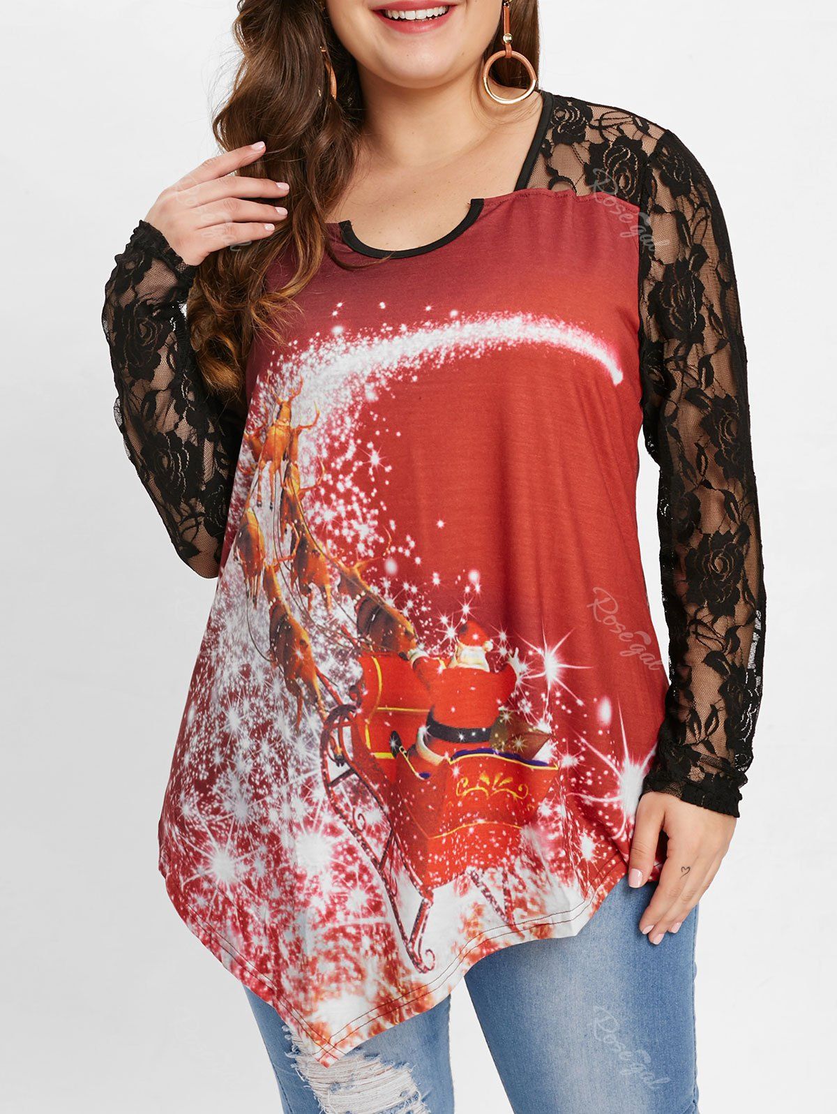

Plus Size Christmas Santa Claus T-shirt, Red wine