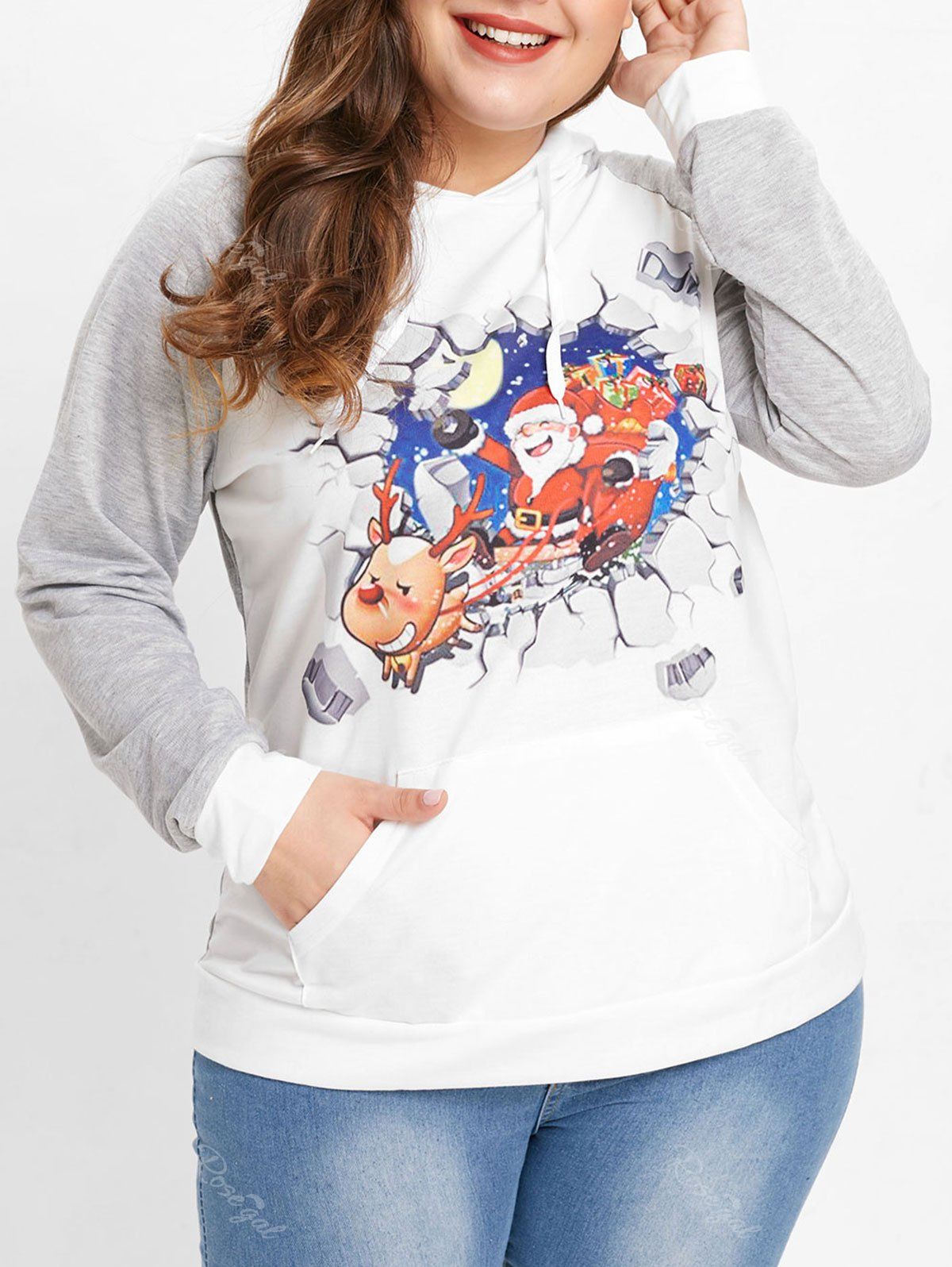 

Plus Size Santa Claus Christmas Hoodie, Light gray