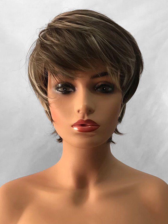 

Inclined Bang Capless Straight Short Colormix Synthetic Wig, Multi