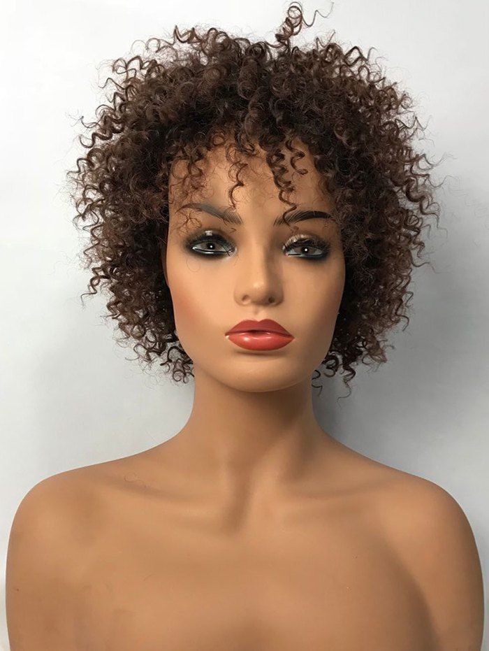 

Inclined Bang Short Kinky Curly Synthetic Wig, Brown