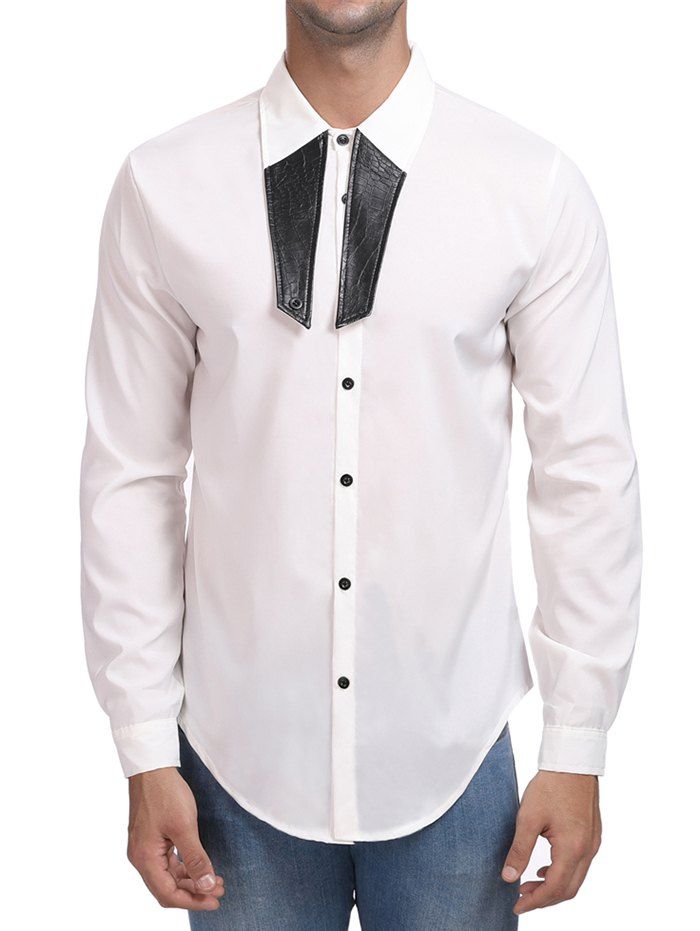 

Contrast Color Turn Down Collar Shirt, White