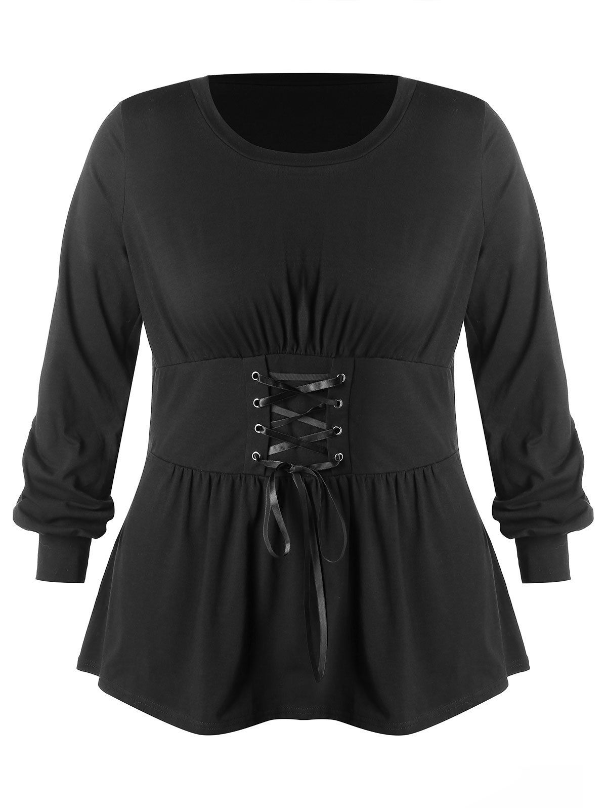 

Skirted Plus Size Lace Up Sweatshirt, Black