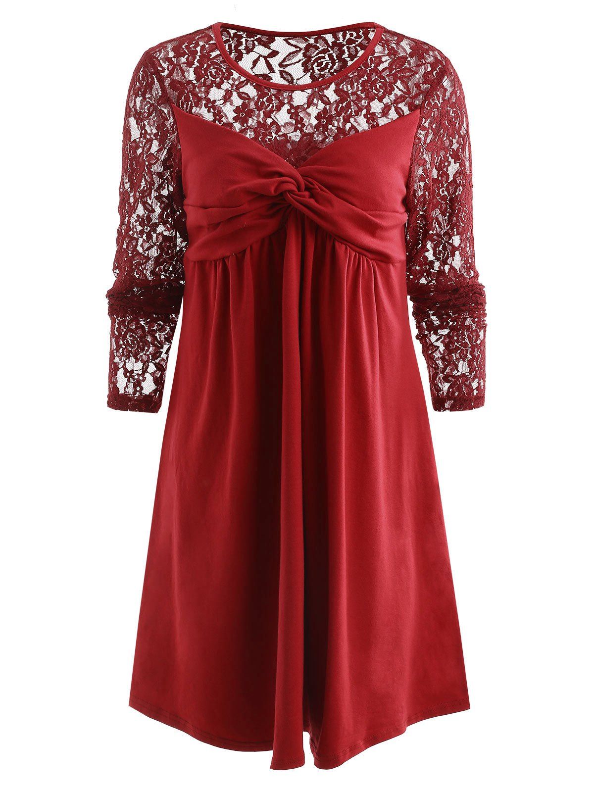 

Ruched Bust Long Sleeve Casual Dress, Red wine