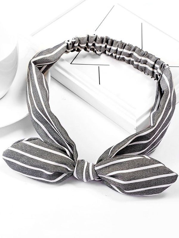

Sweet Striped Bowknot Elastic Hairband, Gray