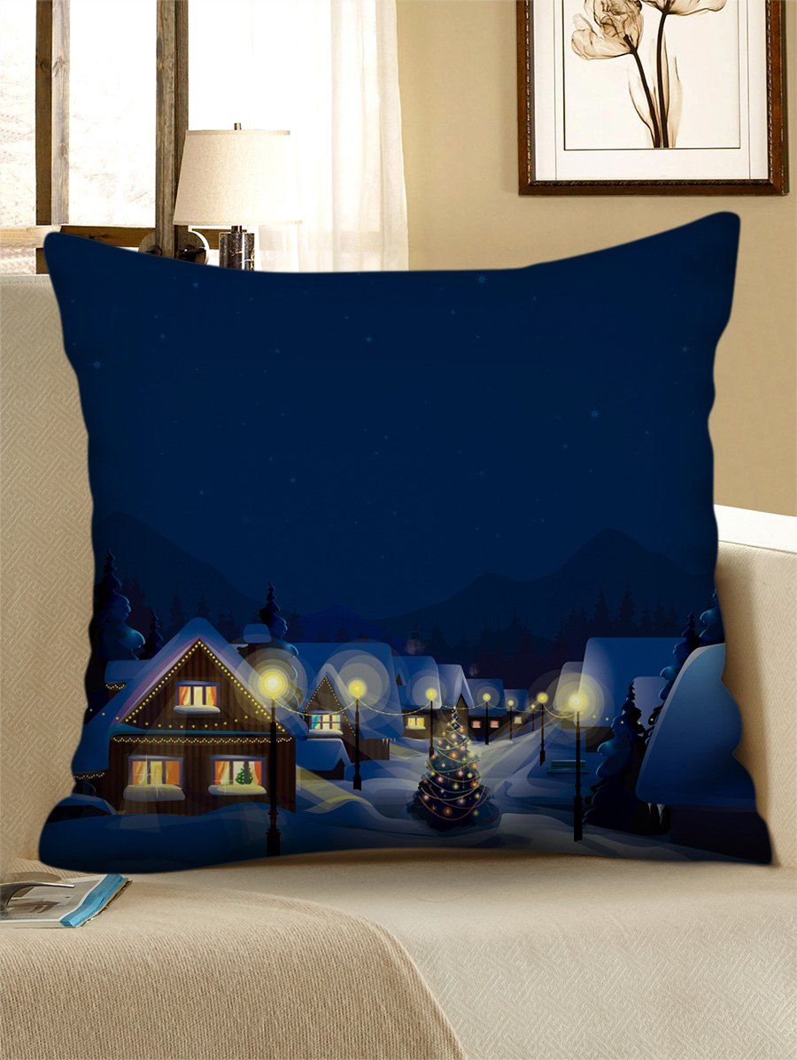 

Christmas Night Village Print Decorative Sofa Pillowcase, Multi