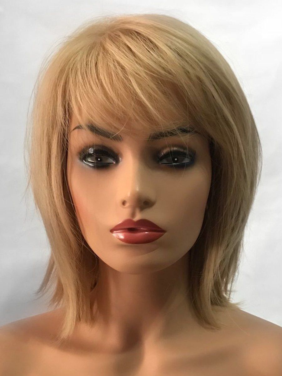 

Inclined Fringe Short Straight Capless Synthetic Wig, Gold