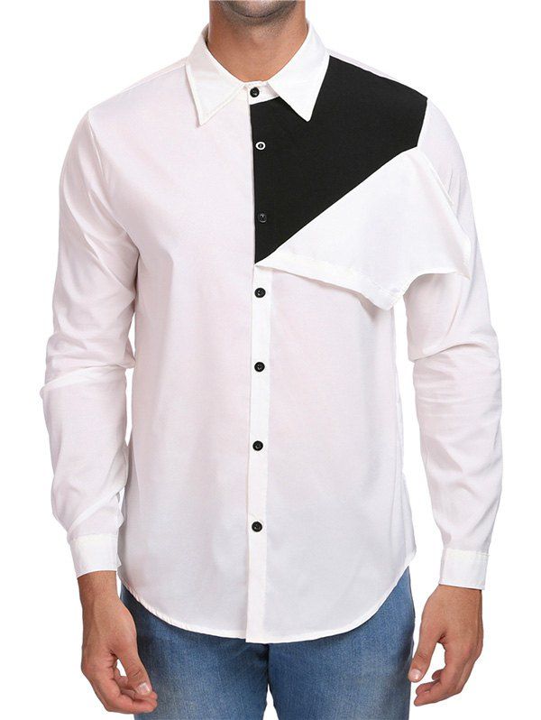 

Contrast Color Button Up Casual Shirt, White