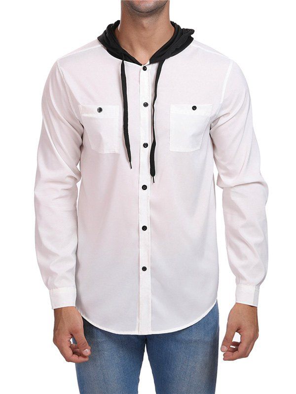 

Panel Hooded Long Sleeve Shirt, White