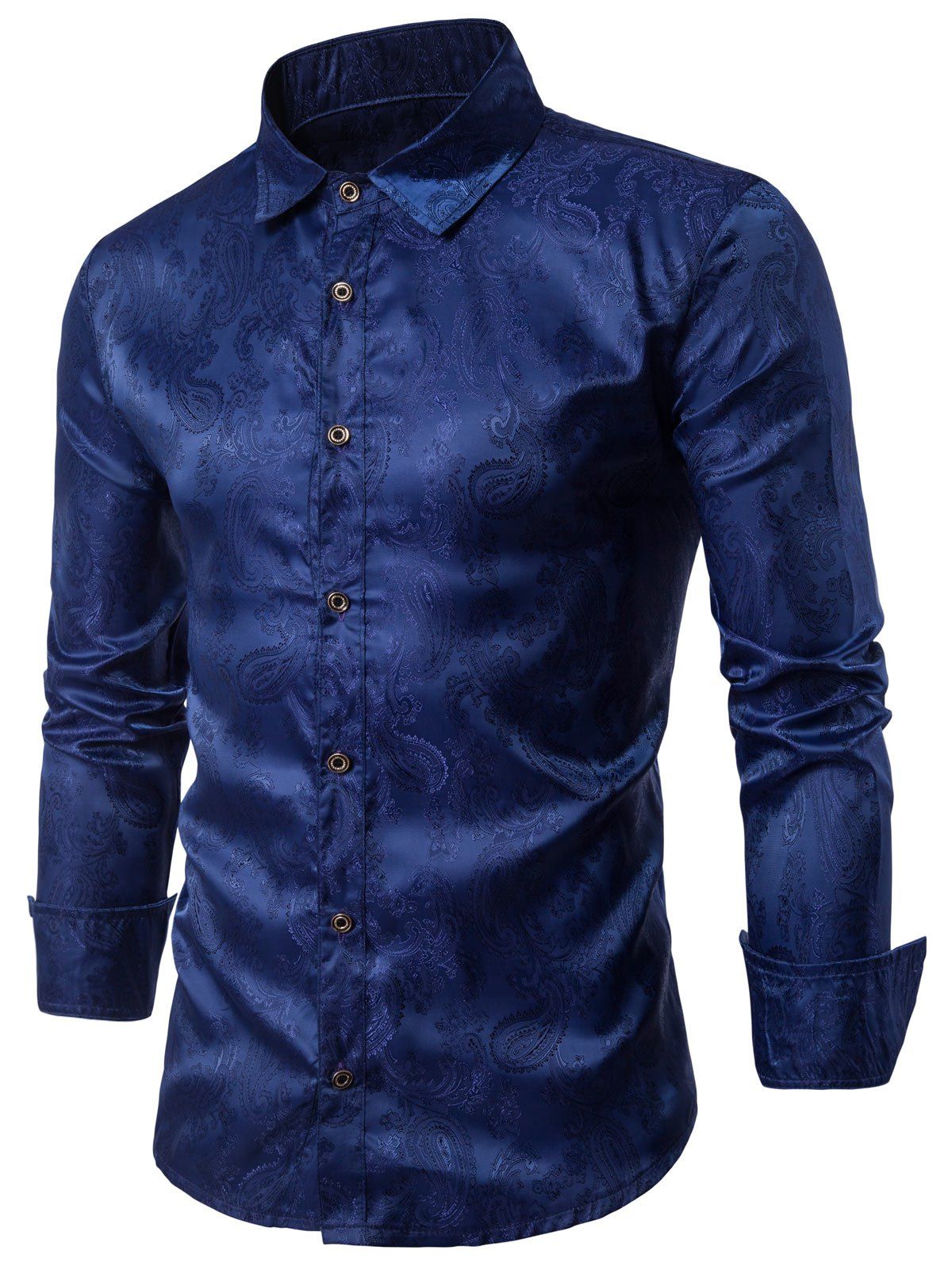 

Casual Long Sleeve Paisley Vintage Shirt, Cadetblue
