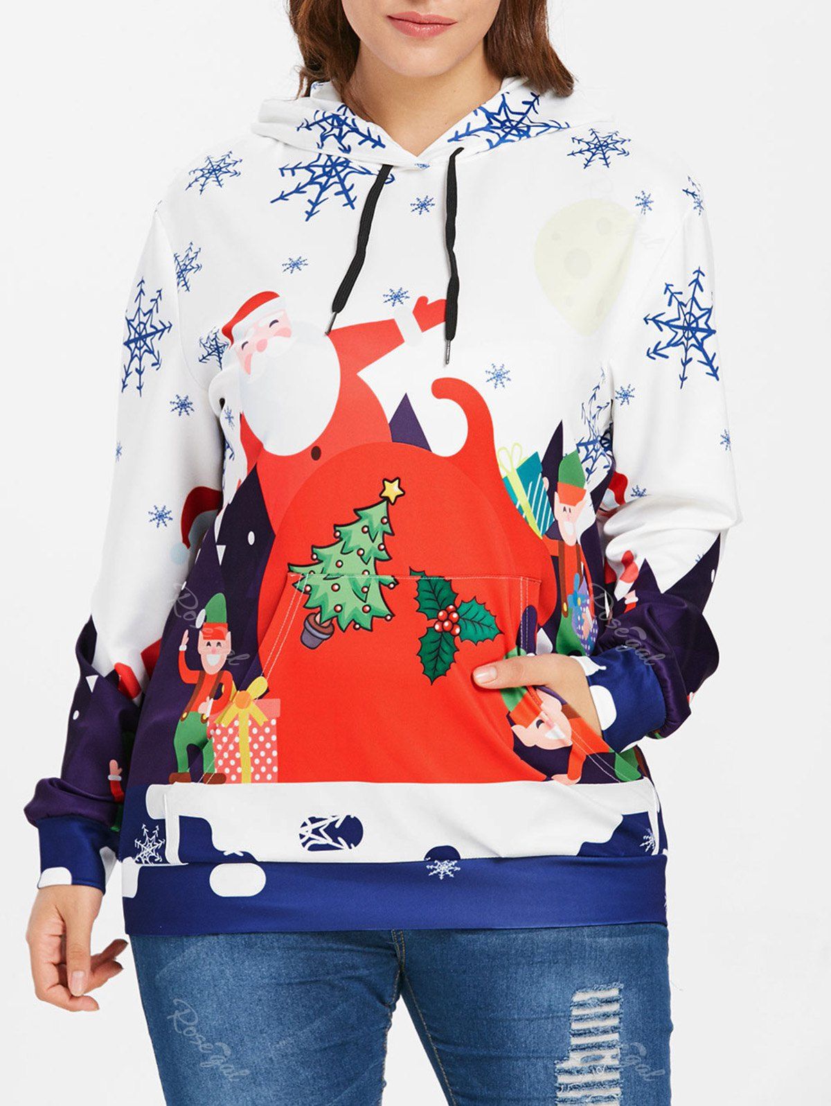 

Plus Size Christmas Santa Claus Hoodie, White