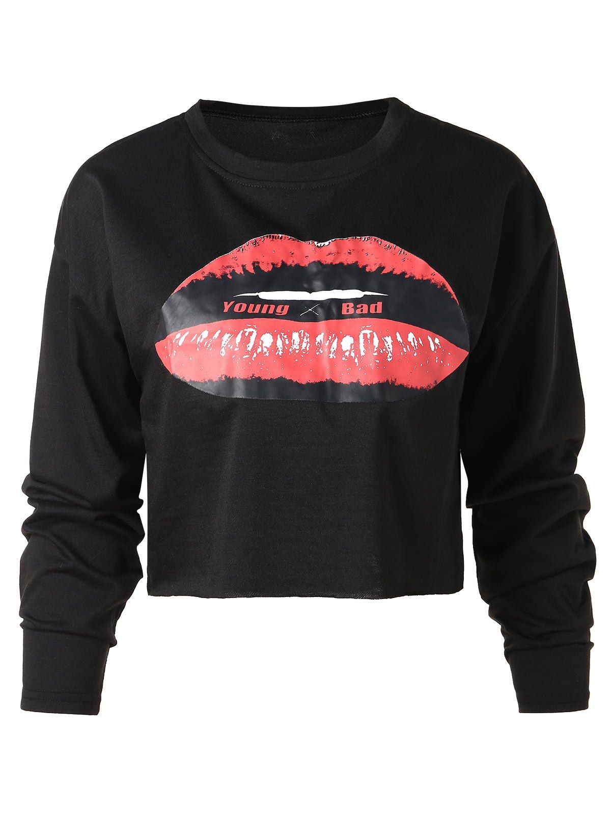 

Lip Print Cropped Sweatshirt, Black