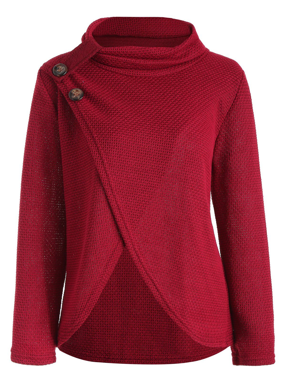 

Turtleneck Crossover Front Buttoned Sweater, Red wine