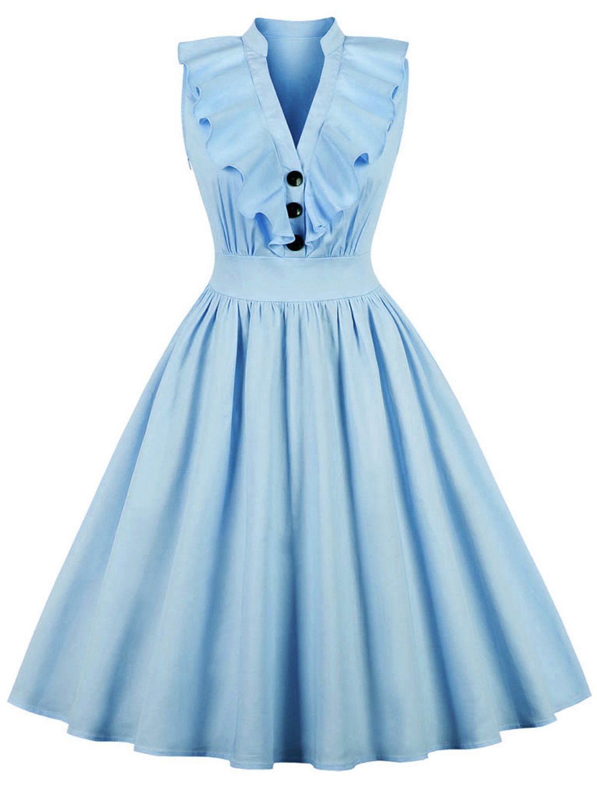 

Vintage Ruffled Pin Up Dress, Deep sky blue
