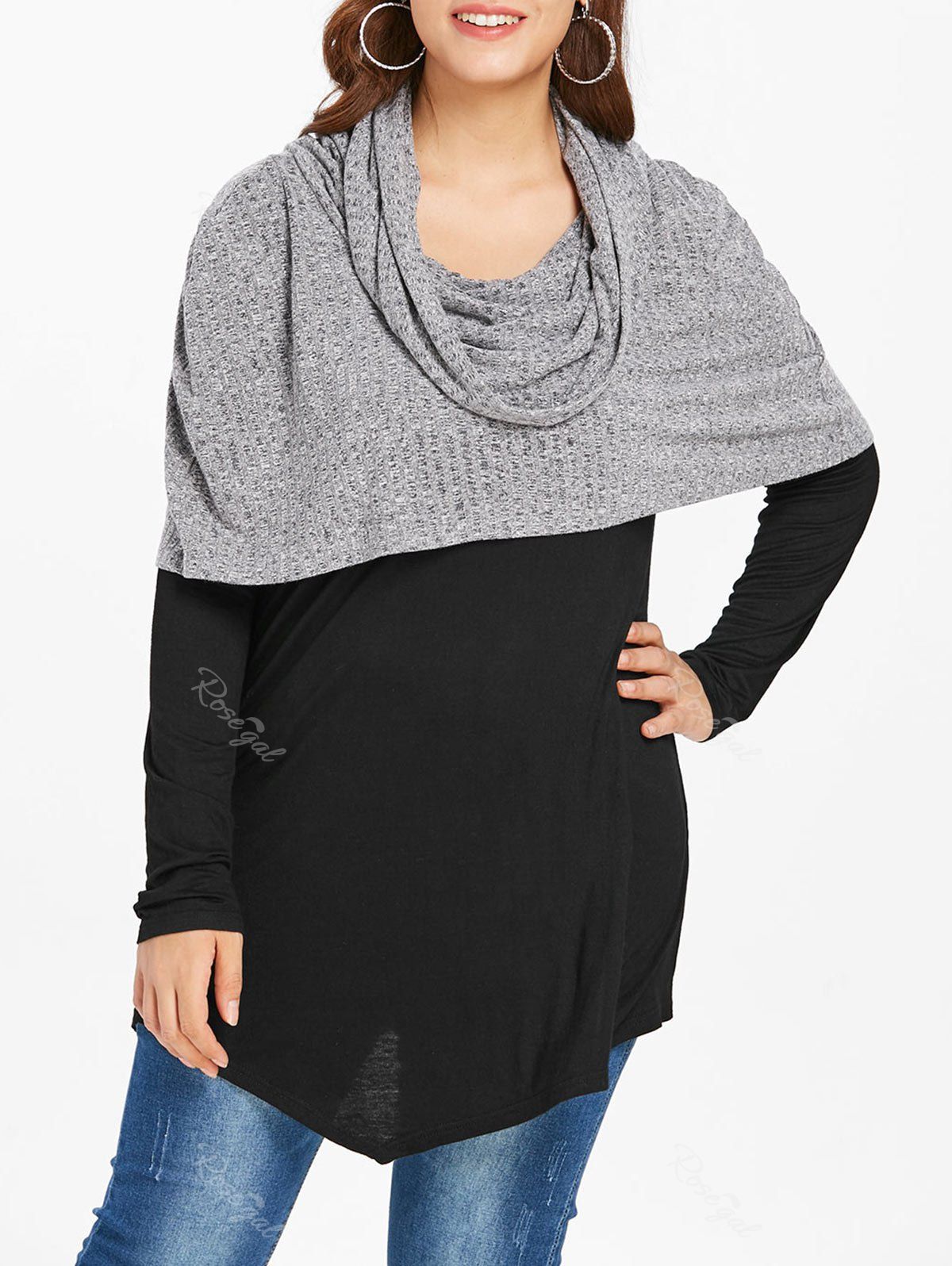 

Plus Size Spliced Longline Hooded Sweater, Gray