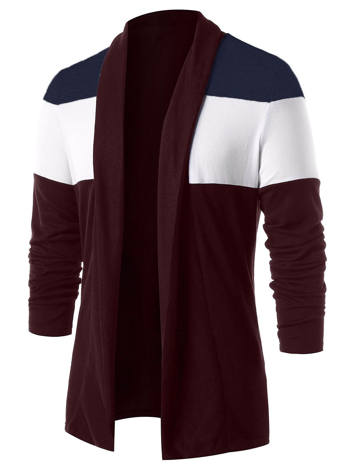 

Casual Color Block Open Front Cardigan, Red wine