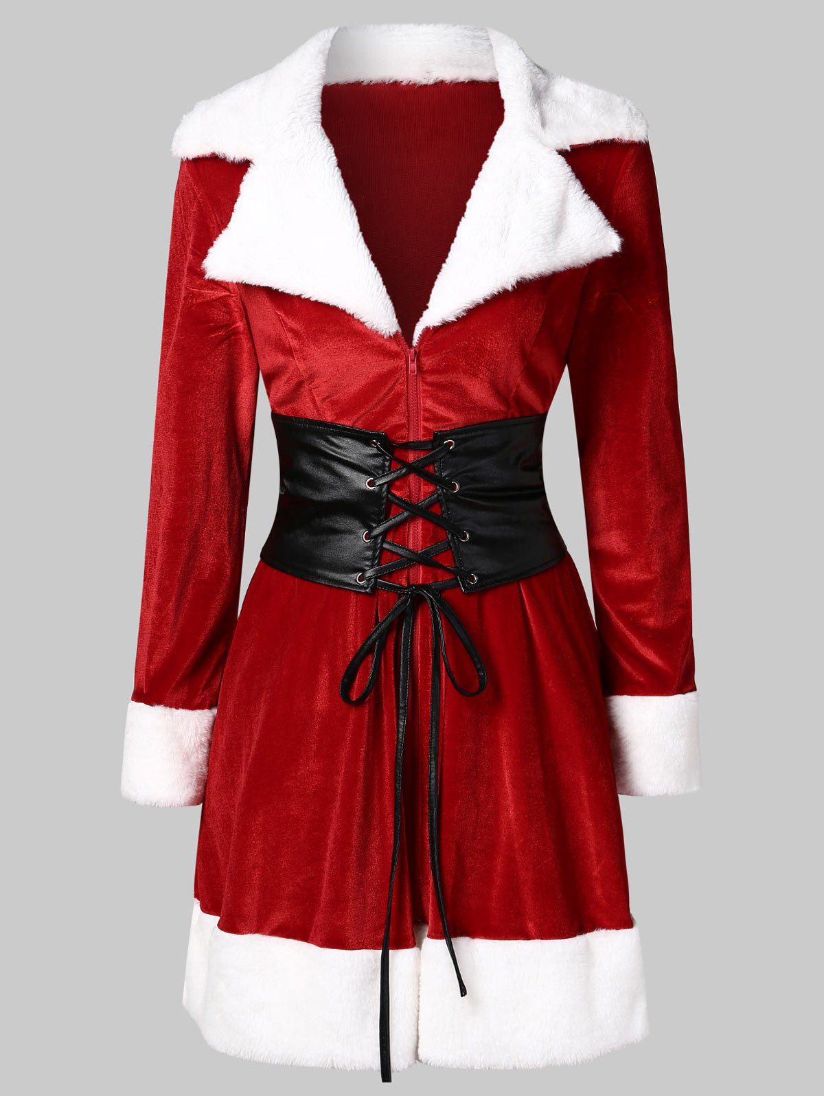 

Christmas Lace Up Mini Velvet Dress, Red
