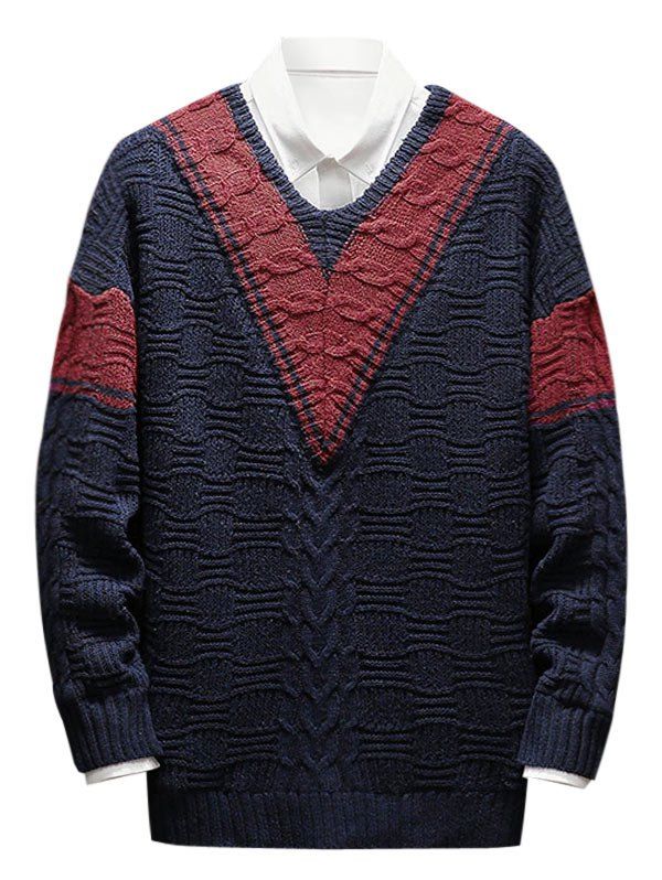 Hot V Neck Color Block Pullover Sweater  