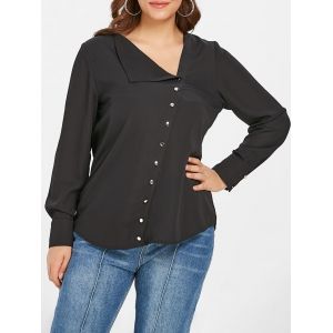 

Plus Size Button Up V Neck Blouse, Black