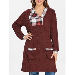 

Plus Size Plaid Cable Knit Sweater, Firebrick