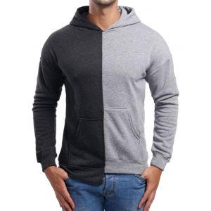 

Raglan Sleeve High Low Hem Contrast Color Hoodie, Light gray