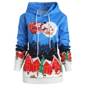 

Plus Size Christmas Santa Claus Hoodie, Blue