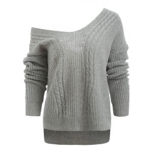 

Drop Shoulder Hemp Flower Sweater, Light gray
