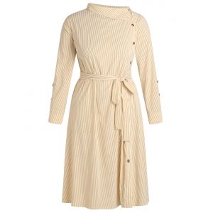 

Plus Size Belted Striped Dress, Peach