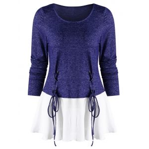 

Lace Up Spliced Long Sleeves Top, White