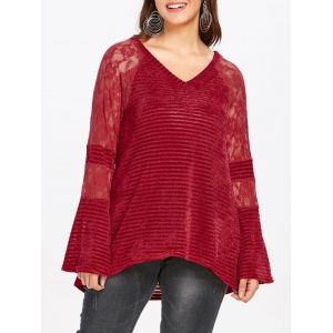 

Plus Size V Neck Lace Panel Knitwear, White
