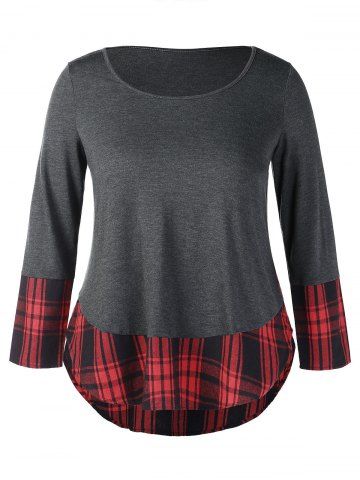 

Casual Plus Size Plaid Panel Tee, Love red