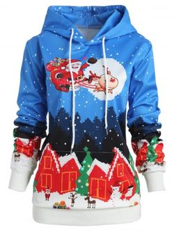 Plus Size Christmas Santa Claus Hoodie - BLUE - 2X
