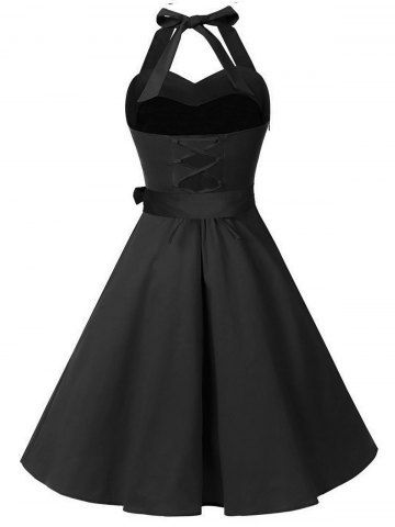 

Plus Size Halter Flared Vintage Dress, Black