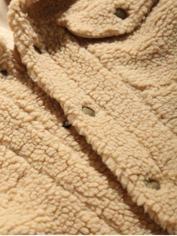

ZAFUL Snap Button Flap Pocket Fluffy Jacket, Camel brown