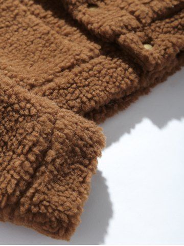 

ZAFUL Snap Button Flap Pocket Fluffy Jacket, Coffee