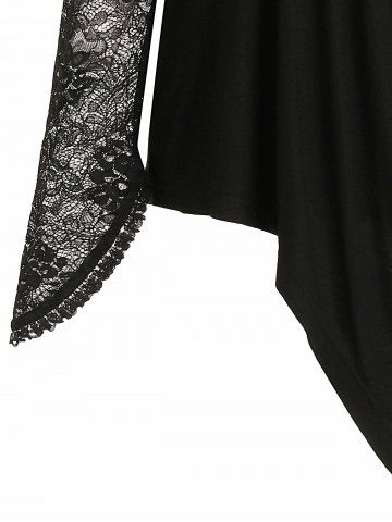 

Plus Size V Neck Lace Long Sleeves Wrap Tee, Black