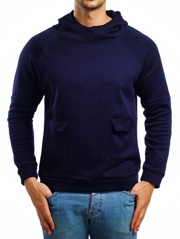 

Raglan Sleeve Whole Colored Two Pockets Hoodie, Cadetblue