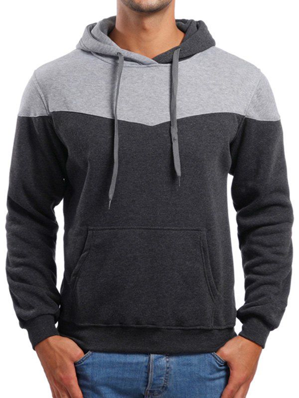 

Casual Contrast Color Drawstring Hoodie, Dark gray