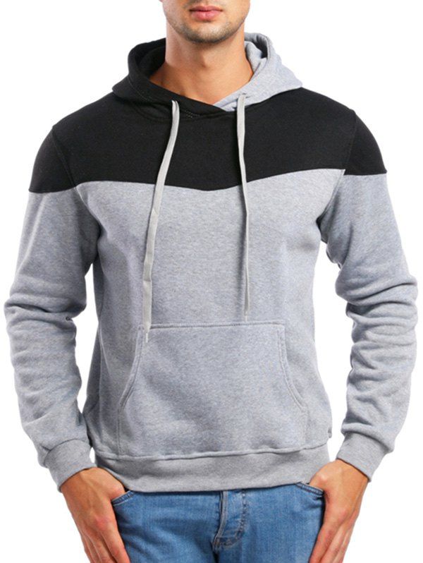 

Casual Contrast Color Drawstring Hoodie, Light gray