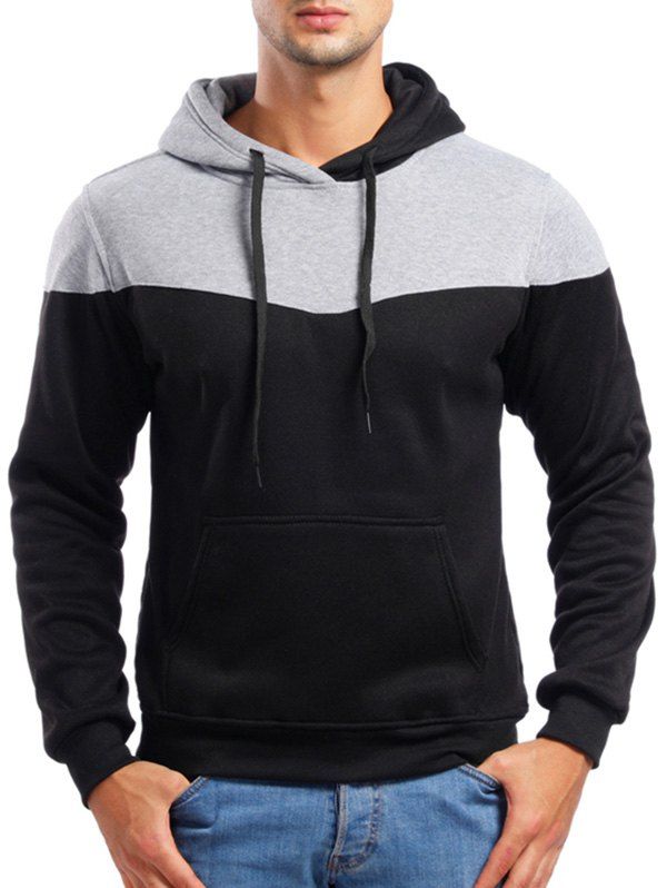 

Casual Contrast Color Drawstring Hoodie, Black