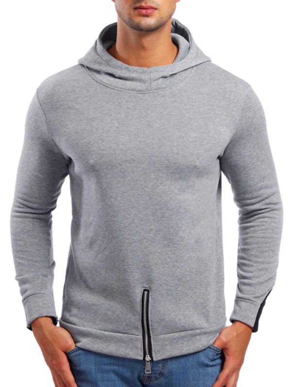 

Zipper Bottom Solid Color Hoodie, Light gray