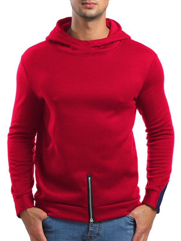 

Zipper Bottom Solid Color Hoodie, Red