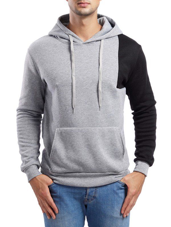 

Asymmetric Contrast Color Pullover Hoodie, Light gray