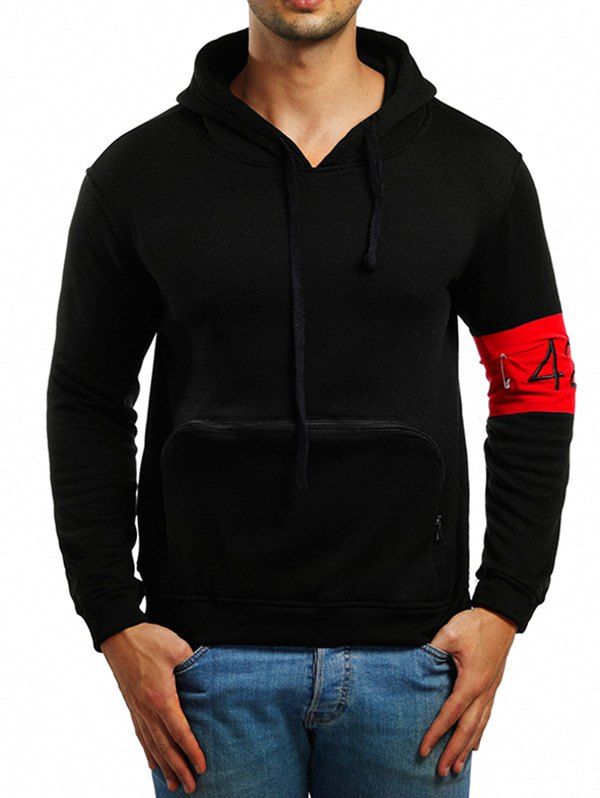 

Zipper Pocket Casual Drawstring Hoodie, Black