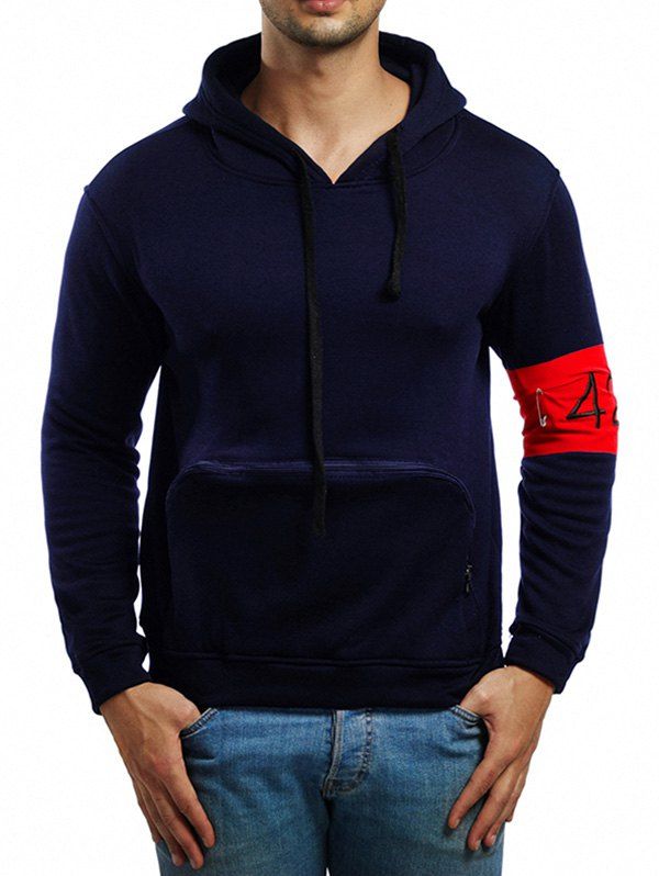 

Zipper Pocket Casual Drawstring Hoodie, Cadetblue